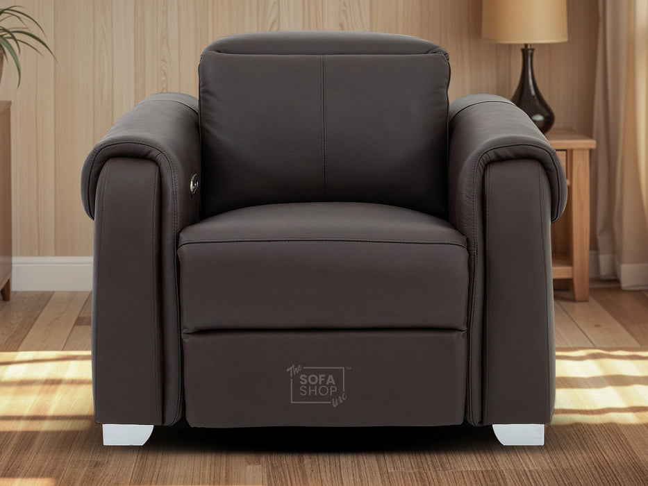 3+1 Real Leather Recliner Electric Sofa Set in Brown | Hi-Tech Sofa Set with Massage, USB Ports & Power Headrests | Turin