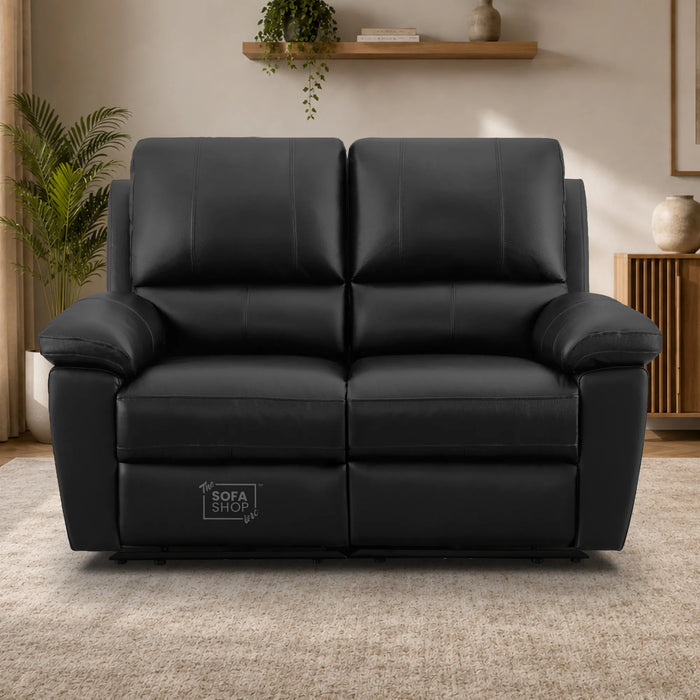 3+2+1 Electric Recliner Sofa Set in Black Real Leather | Hi-Tech Leather Suite with Power Recline + Drop-Down Table + Cup Holders + USB-C Charging + Wall-Hugging Design | Trento | The Sofa Shop