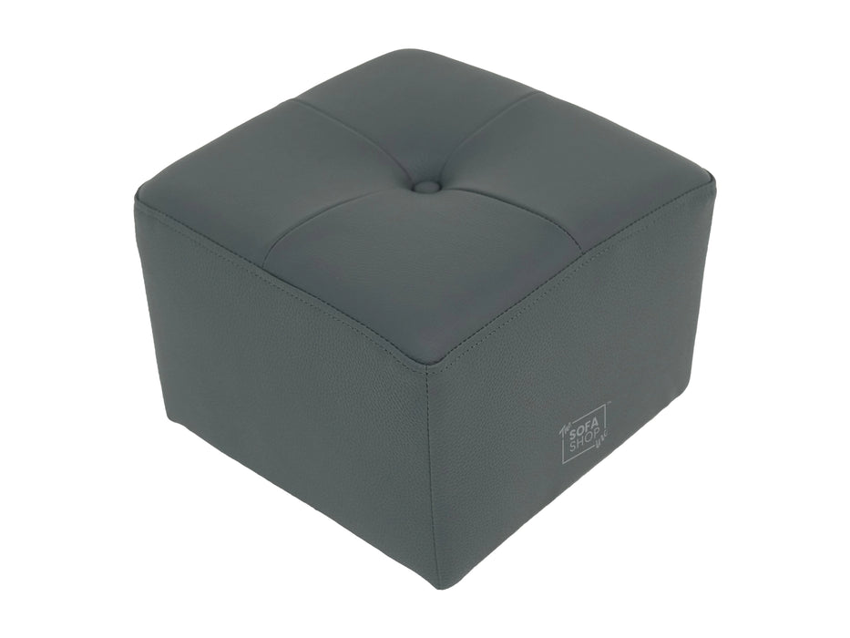 Grey Real Leather Footstool | Storage Ottoman for Sofa - Square