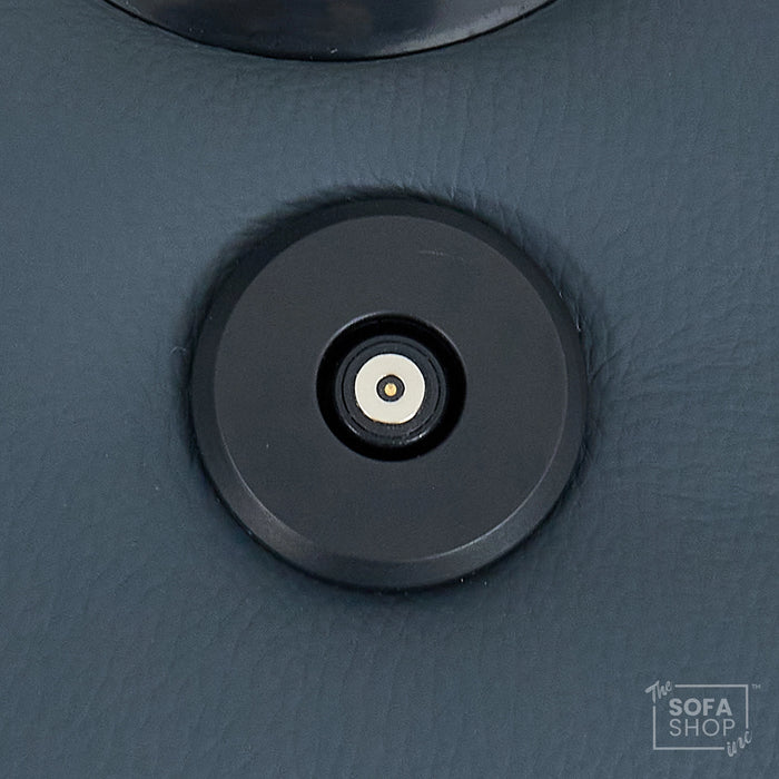 Real Leather Recliner Chair In Blue with Power Headrest, Power Recline, Massage, Heating, USB Charging, Cooling Cup Holder & Tray Table | Capri