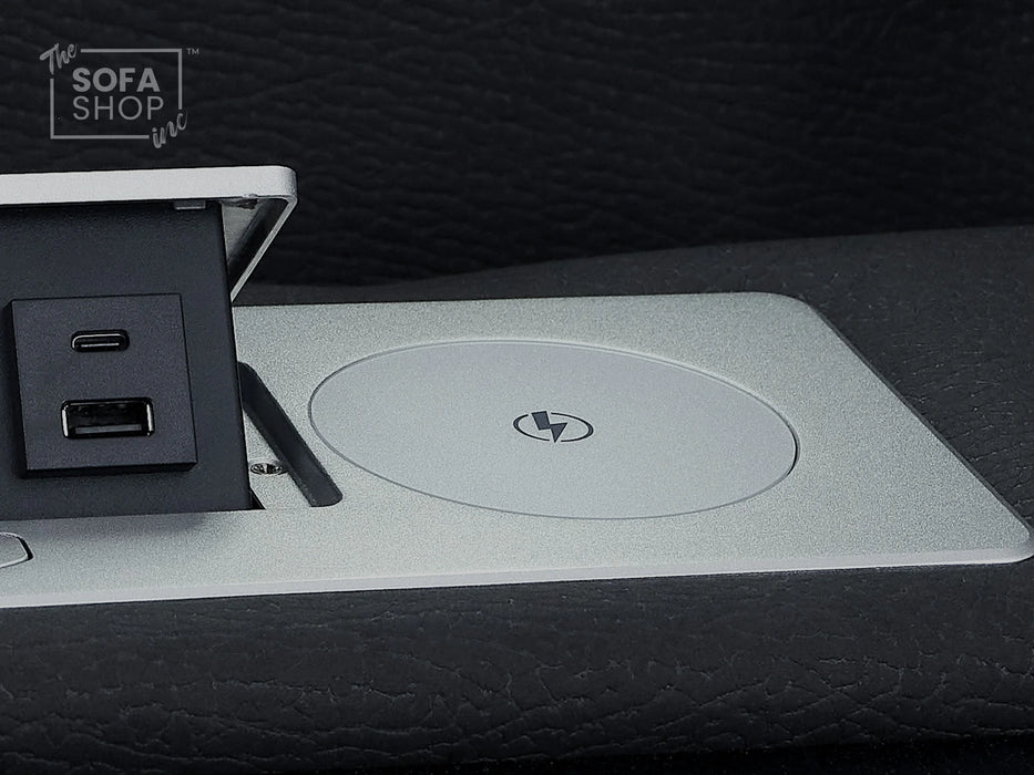 3 Seat Electric Recliner Home Cinema Sofa | Fabric Couch In Charcoal Grey | Hi-Tech Sofa with Massage + Cupholders + Table + Power Headrests + Speakers | Florence