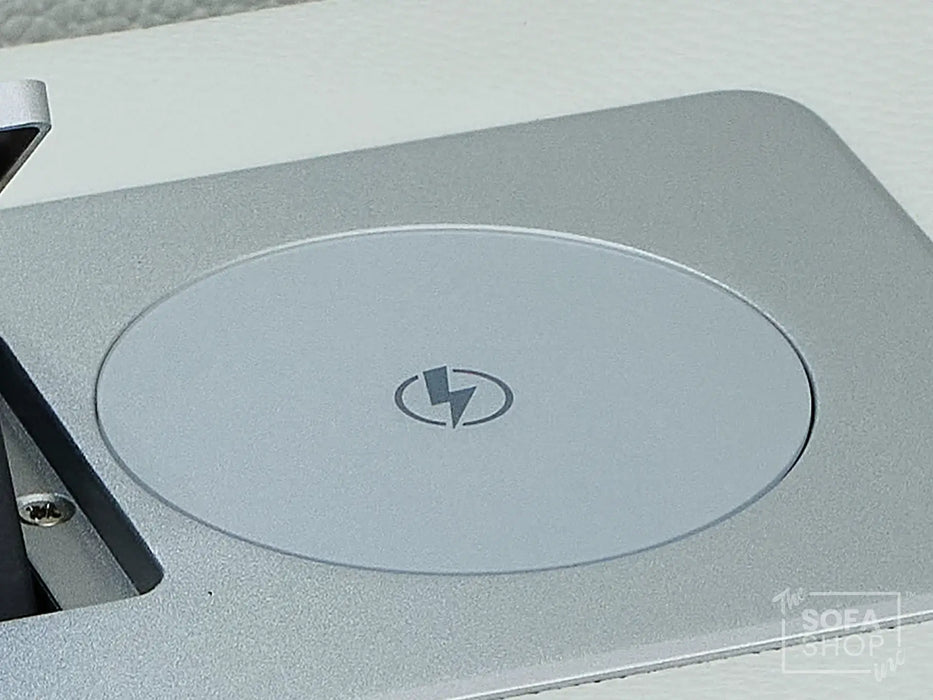 3 Seater Real Leather Electric Recliner Sofa with Fold-Down Table, Bluetooth Speakers, USB, Storage & Cupholders | White Genuine Leather | Napoli Series One