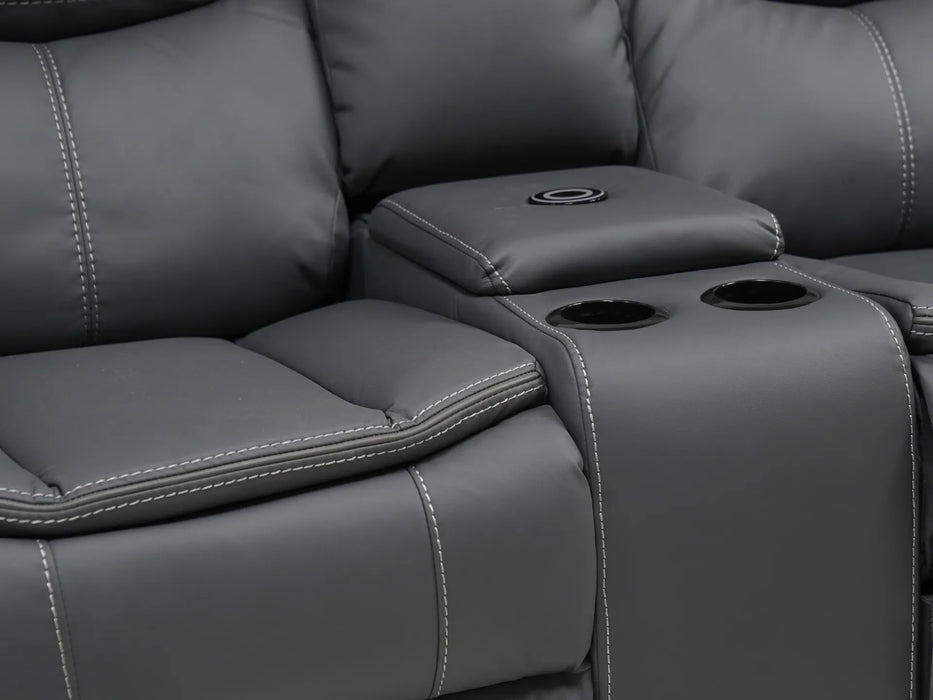 4 Seater Electric Recliner Sofa in Grey Leather | Different Colour Stitching on Left-Hand Facing and Right-Hand Facing Sides | Highgate | Second Hand Sofa 85 (New – Mismatched Stitching)