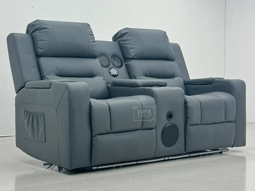 Siena 2 Seater Electric Recliner Sofa & Cinema Seats in Grey Leather- Right Hand Facing Panel & Scuff on Bottom Left - Smart Cinema Sofa With Power Functions, Console , Massage Seats & Speakers - Second hand sofas 86