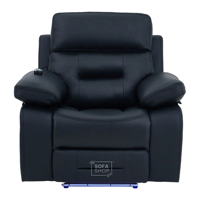 3+1 Electric Recliner Sofa Suite in Black Real Leather | Hi-Tech Cinema Set with Power Recline, Power Headrest, Drop-Down Table, Storage Drawer, USB & Wireless Charging | Sicily | The Sofa Shop