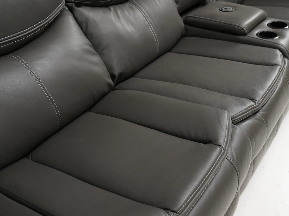 4 Seater Electric Recliner Sofa in Grey Leather with Wireless Charging, USB Ports, Cup Holders, and 2 Drop-Down Tables | Slightly Used | Highgate | Second Hand Sofa 90