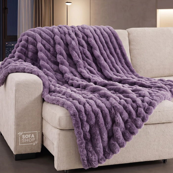 Purple Flannel Plush Blanket | 150 x 200cm | Fluffy Warm Cosy Throw with Ultra-Soft Fleece + Machine Washable Care | Boston | Bed, Sofa And Couch Blanket | The Sofa Shop