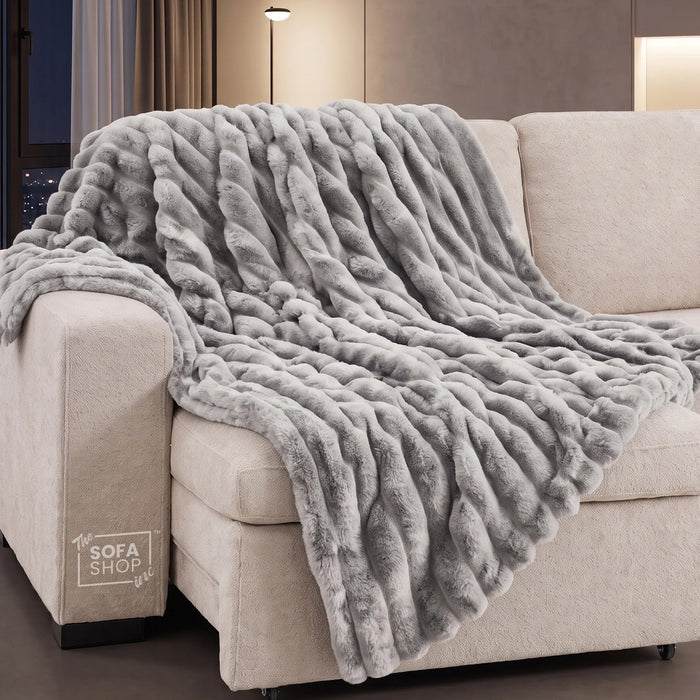Modern Grey Flannel Plush Blanket 150x200cm | Fluffy Warm Cozy Throw for Couch Bed Sofa  | The Sofa Shop