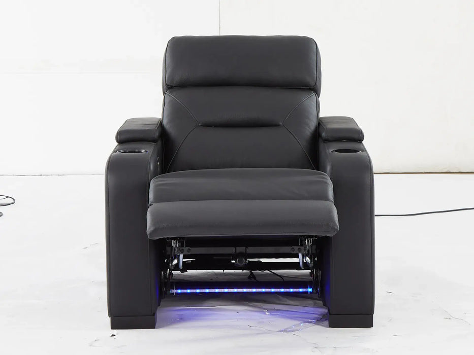 1 Seat Electric Recliner Chair Home Cinema Sofa | Real Leather Chair in Black with Power Recliner & Adjustable Headrest - Trapani - 27