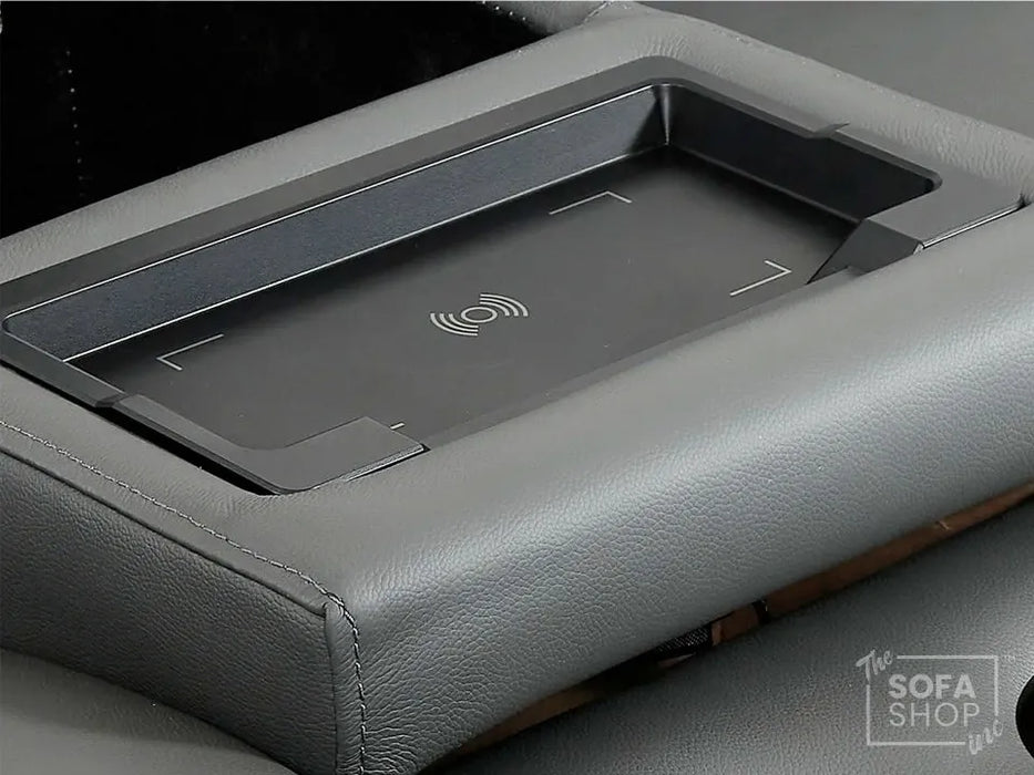 2 Seater Real Leather Electric Recliner Sofa | Cinema Sofa | Hi-Tech Sofa in Grey with Massage, Middle Console, Adjustable Headrests & USB | Turin