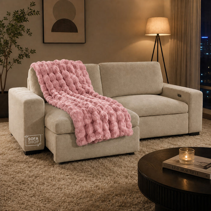 Ultra Chunky Striped Fur Throw Blanket - Hot Pink | 150 x 200cm | Fluffy Warm Cosy Throw with Ultra-Soft Fleece + Machine Washable Care – Boston | Bed, Sofa, Couch Blanket | The Sofa Shop