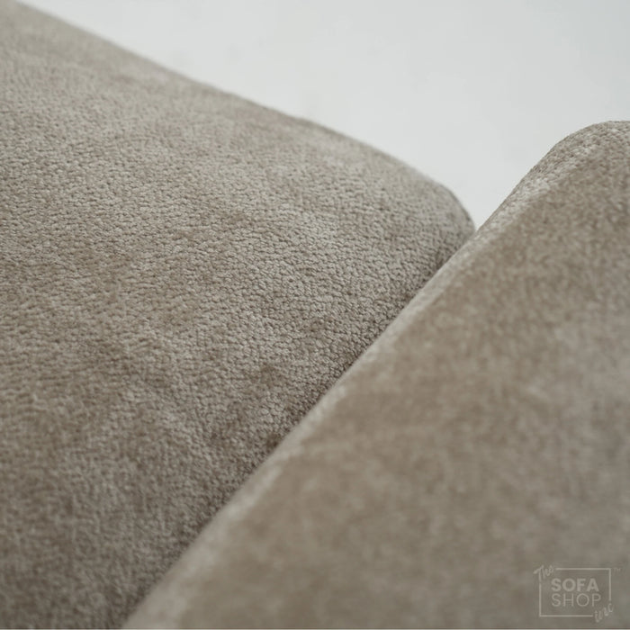 Static Beige Fabric 2 Seater Couch With Removable Cushions, Static Design | Dent On RHF Arm | Genova | Second Hand Sofa 26