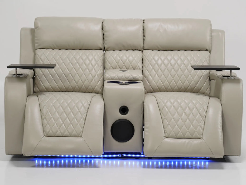 2 Seater Electric Recliner Cinema Sofa in Cream Leather | Scuffs and Scratches on Both Side Panels, Small Scuff on Left-Hand Front Ear | Venice | Second Hand Sofa 58