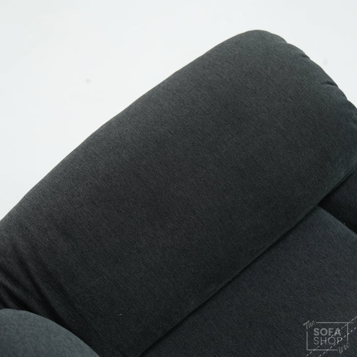 2 Seater Manual Recliner Sofa in Dark Grey Fabric | Worn Armrests | Sortino | Second Hand Sofas SH01