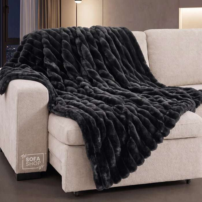 Cozy Deep Grey Flannel Plush Blanket 150x200cm | Ultra Soft Warm Throw for Couch Bed Sofa | The Sofa Shop