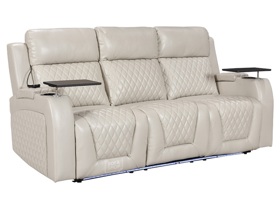 3+1 Electric Recliner Sofa Set inc. Cinema Seat in Light Beige Leather. 2-Piece Cinema Sofa Set with USB & Storage Box - Venice Series Two