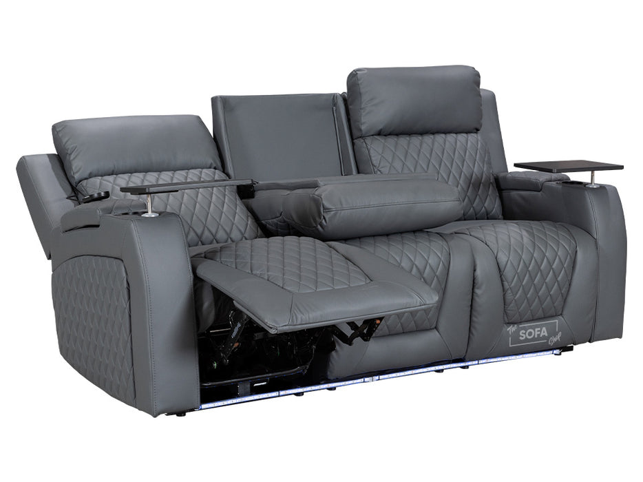 3 Seater Electric Recliner with Power, Massage - Smart Cinema Sofa in Grey Leather - Venice Series Two