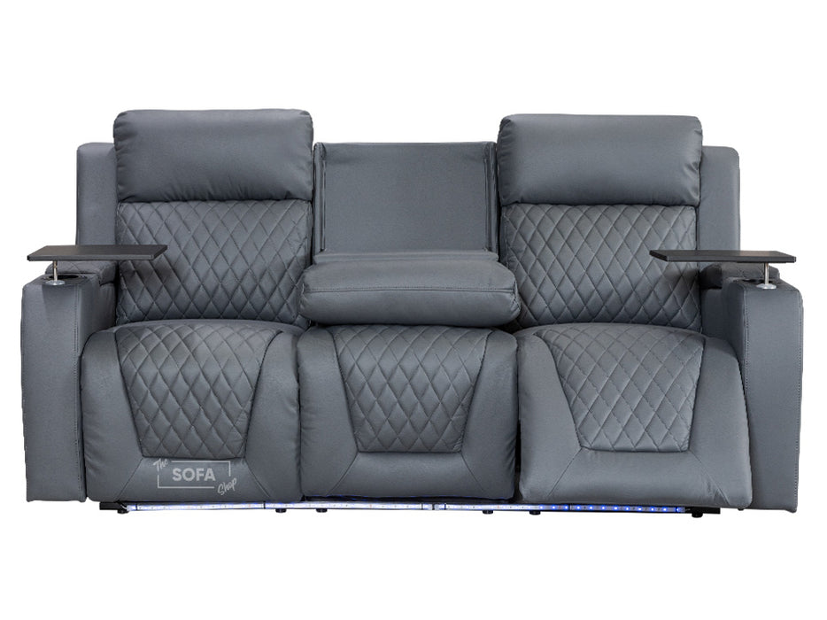 3+3 Electric Recliner Sofa Set & Cinema Sofa Seats Package in Grey Leather with USB, Storage, and Charger - Venice Series Two