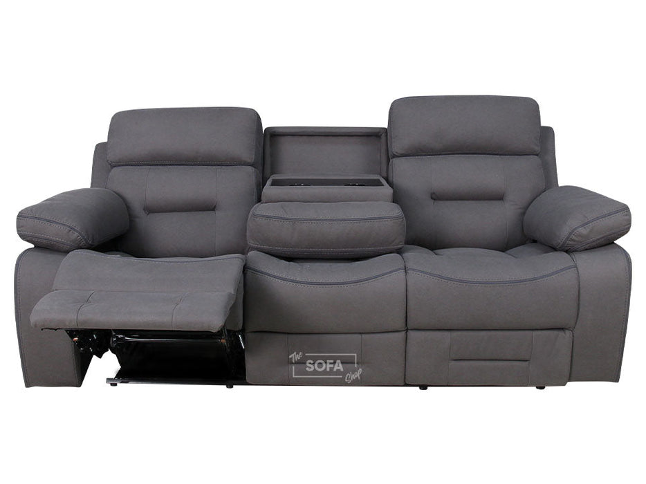 3+3 Fabric Sofa Set & Recliner Sofa Package in Dark Grey With Drop-Down Table & Cup Holders - Foster