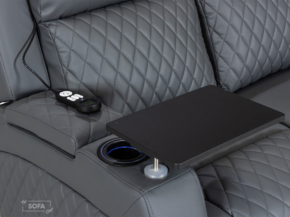 3+1 Electric Recliner Sofa Set inc. Cinema Seat in Grey Leather. 2 Piece Cinema Sofa Set with USB & Storage  - Venice Series Two