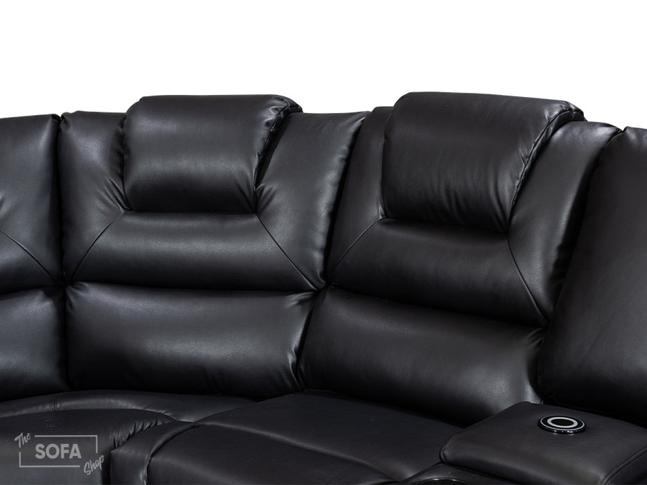 Electric Recliner Corner Sofa and Chair Set in Black Leather with Console, Cup Holders & USB Ports - Vancouver