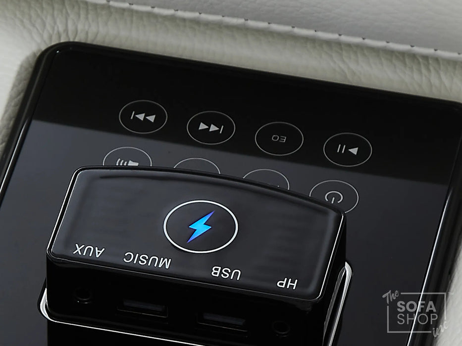 2 Seat Real Leather Electric Recliner Home Cinema Theatre Sofa | Couch In White + Cooling Cup Holders + Power Headrest + Bluetooth Speaker + Storage - Napoli Series One