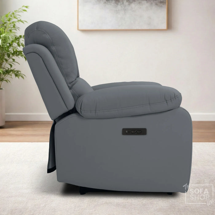 Trento Electric Recliner Chair in Grey Real Leather | Power Recline, Padded Armrests & Lumbar Support | The Sofa Shop