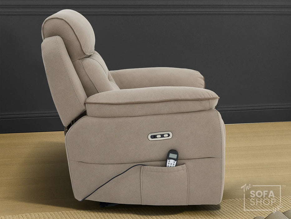 1 Seat Electric Recliner Chair Home Cinema Sofa | Fabric Chair In Beige  | Hi-Tech Chair with Massage, Padded Armrests, USB & Power Headrest | Florence