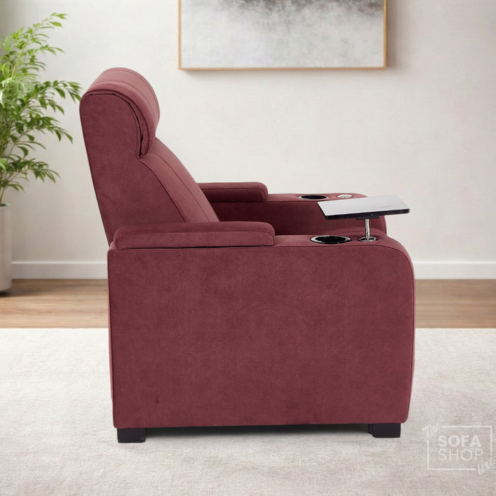 Recliner Chair with Electric Reclining, Massage, USB Ports, Cup Holders & LED Lights, Purple Velvet Sofa | Rimini | The Sofa Shop