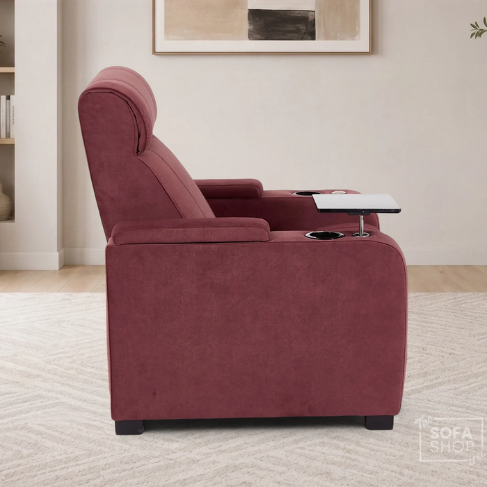 Recliner Chair with Electric Reclining, Massage, USB Ports, Cup Holders & LED Lights, Purple Velvet Fabric Sofa | Rimini | The Sofa Shop