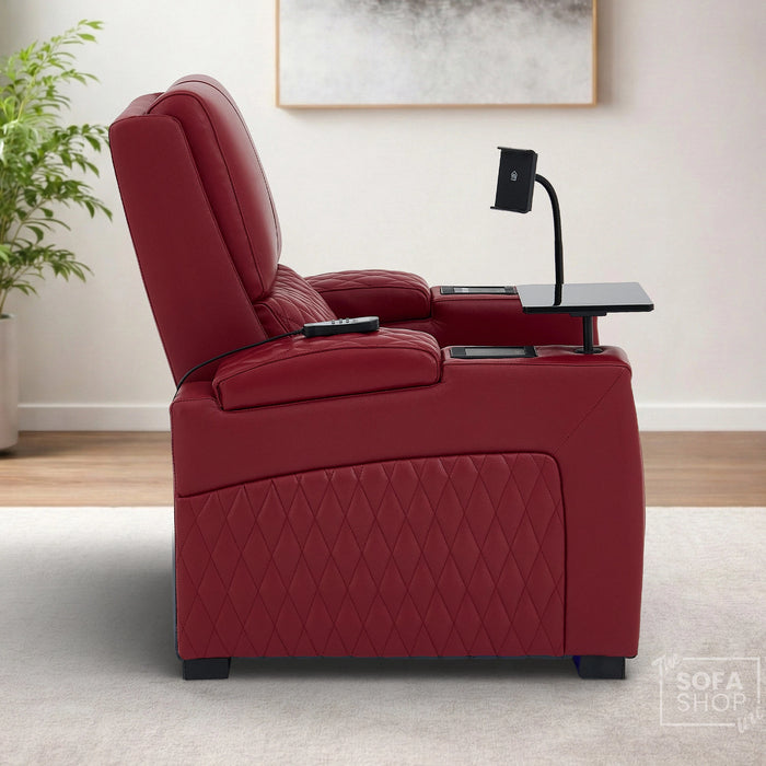 1 Seater Red Real Leather Electric Recliner Cinema Chair | Power Recliner Chair With Vibration Massage & Heated Lumbar, Cooling & Heating Cup Holders & Wireless Charging | Assisi | The Sofa Shop