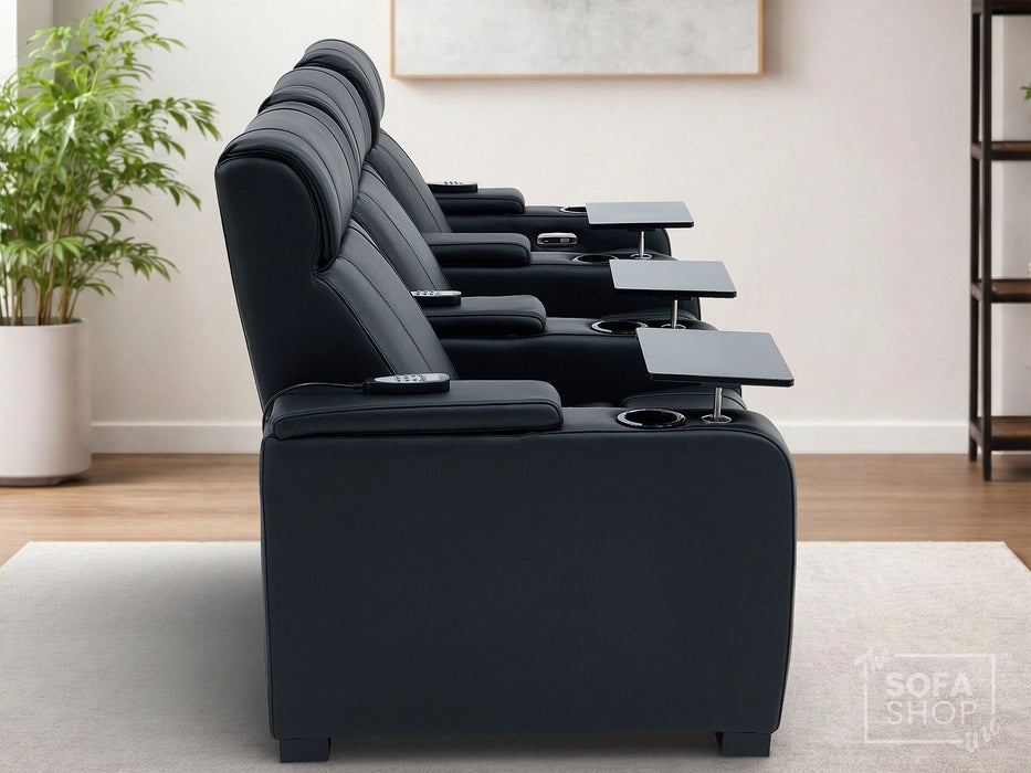 3 Seater Real Leather Electric Recliner Cinema Sofa in Black | Hi-Tech Sofa with Massage, Heated Lumbar Support, LED Lights, Power Grommet & Cupholders | Rimini | The Sofa Shop
