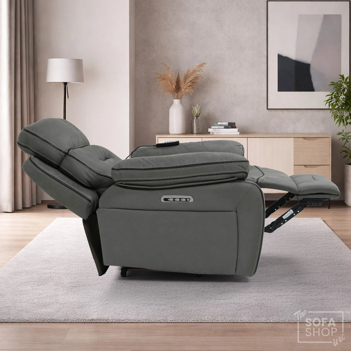 Electric Riser Chair In Graphite Grey Fabric | Hi-Tech Recliner Armchair With Vibration Massage + Heated Lumbar + Cooling Cup Holder + Power Headrest | Tuscany | The Sofa Shop