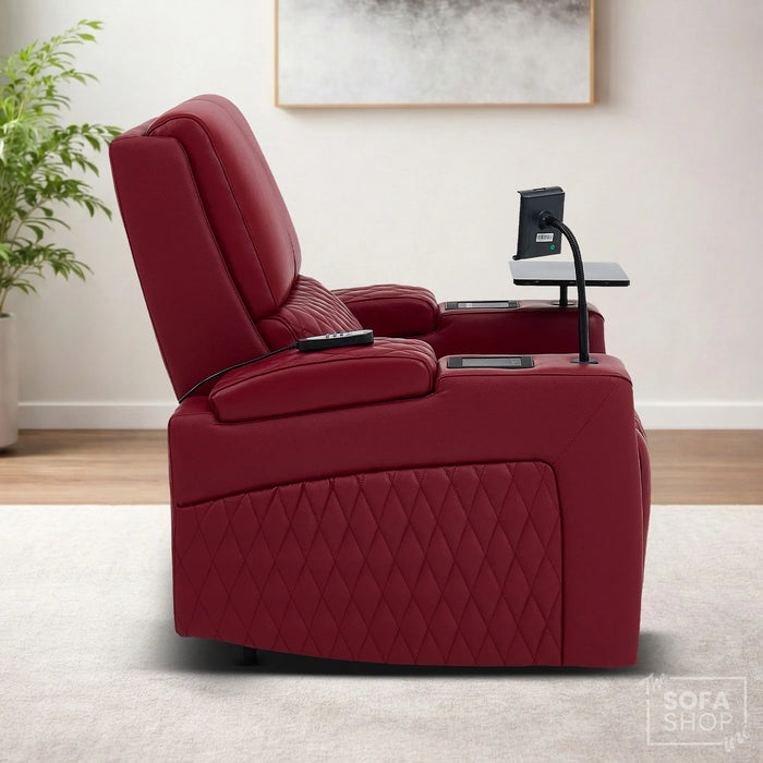 Riser Recliner Chair in Red Real Leather | Hi-Tech Armchair with Dual Motor Lift + Vibration Massage+ Heated Lumbar + Cooling, Heating Cupholders + Power Headrest | Assisi | The Sofa Shop