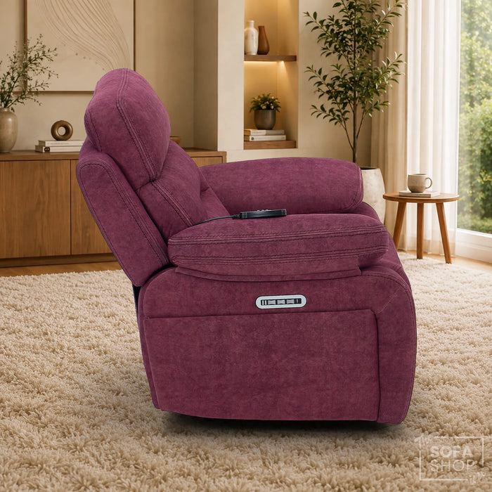 1 Seater Smart Tech Electric Recliner Cinema Chair | Purple Fabric | Sicily