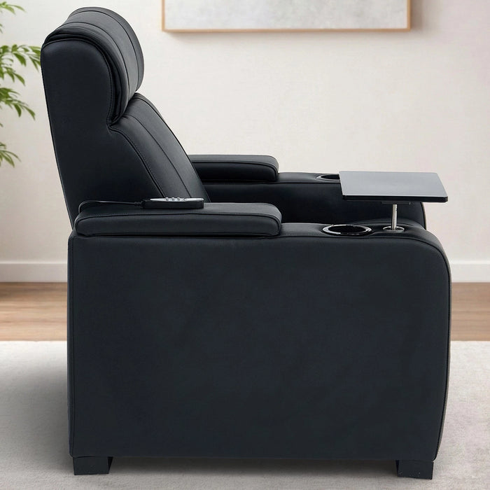 1 Seater Black Genuine Leather Electric Recliner Cinema Chair | Power Seat With Massage, Heat, Cooling Cup Holder & Detachable Tray Table | Rimini | The Sofa Shop