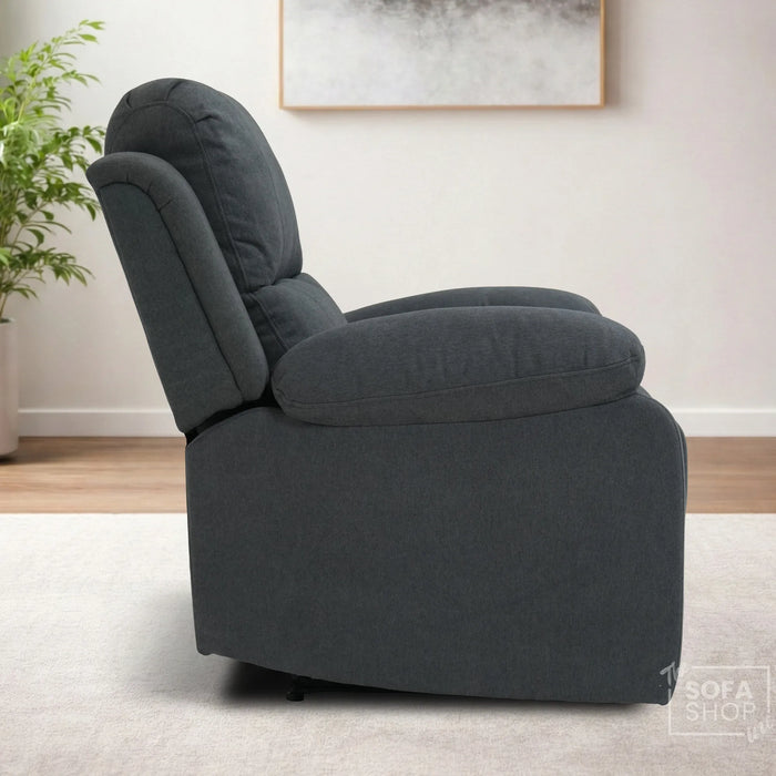 1 Seater Electric Recliner Chair in Grey Fabric | Power Armchair with Power Recline + Padded Lumbar Support + Padded Armrests + USB+C Charging | Trento | The Sofa Shop