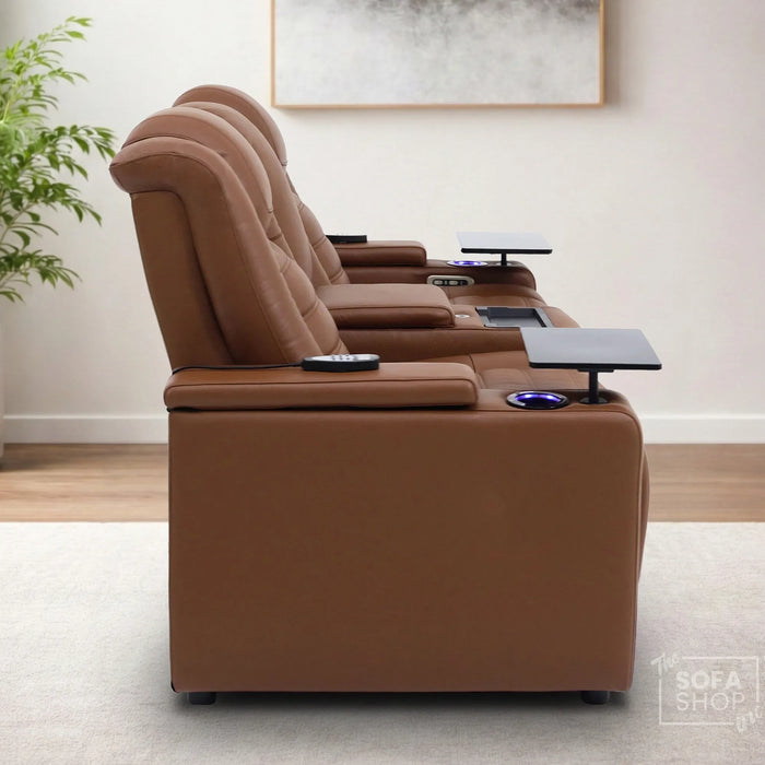 2 Seater Smart Tech Electric Recliner Cinema Sofa | Luxury Theatre Seating | Brown Real Leather | Modena