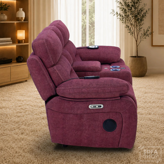 2 Seater Smart Tech Electric Recliner Cinema Sofa | Purple Fabric | Sicily