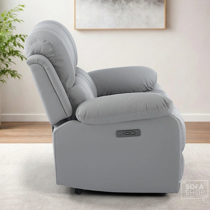2 Seater Electric Recliner Sofa In Light Grey Real Leather | Smooth Power Recliner, USB-C Charging | Trento |The Sofa Shop