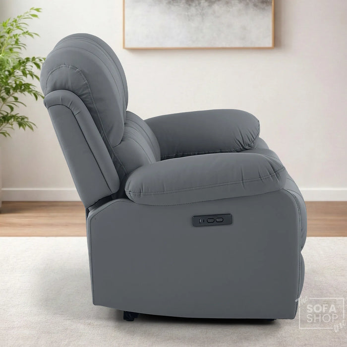 Grey Real Leather Electric Recliner Sofa 2 Seater | Smooth Power Recliner + USB-C Charging | The Sofa Shop