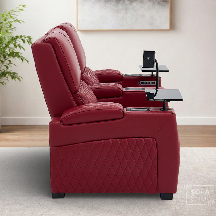 2 Seater Red Real Leather Electric Recliner Cinema Sofa | Hi-Tech Recliner Settee with Power Lumbar, Wireless Charging, Heat & Cooling Cupholders | Assisi | The Sofa Shop