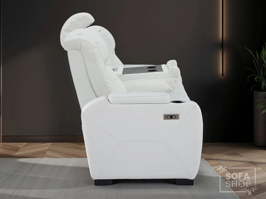 3 Seater White Real Leather Electric Recliner Cinema Sofa | Power Headrest, Fold-Down Table, USB-C & Storage | Napoli | The Sofa Shop