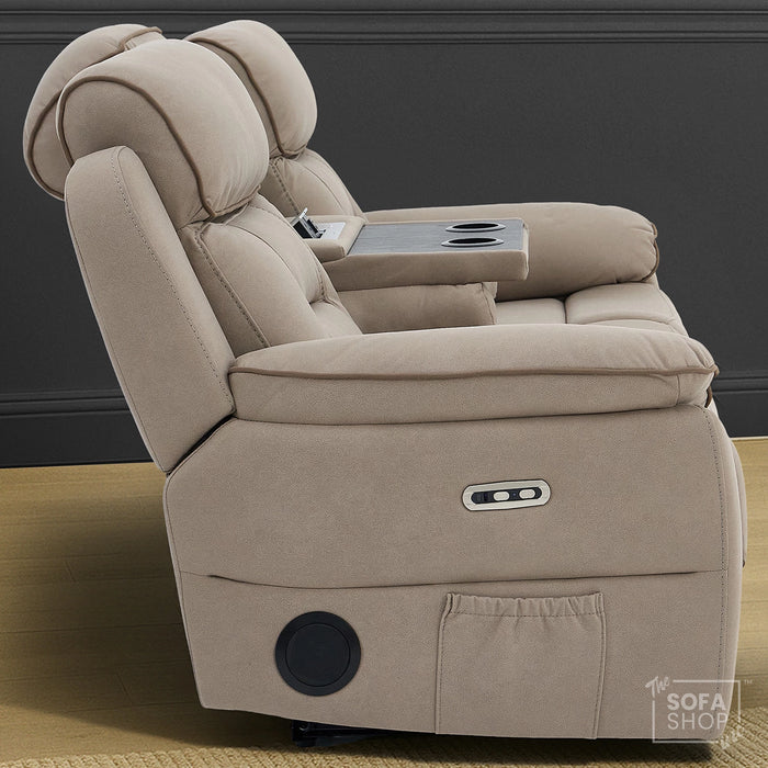 3 Seater Hi-Tech Electric Recliner Sofa In Beige Fabric | Adjustable Headrests & Bluetooth Speakers & USB-C | Florence | The Sofa Shop