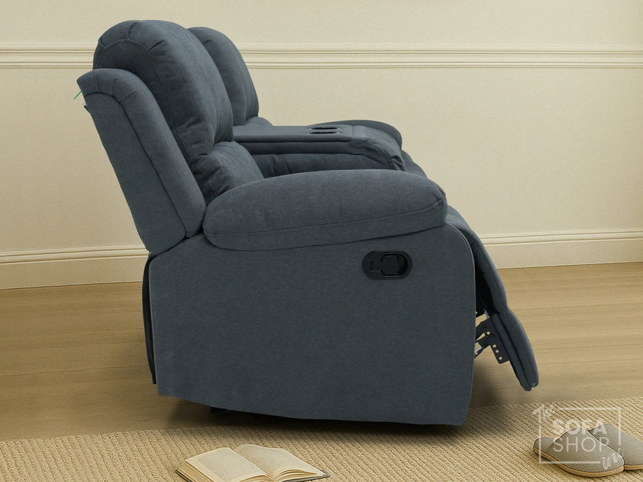 3 Seater Recliner Sofa in Dark Grey Fabric with Drop-Down Table & Cup Holders | Comfortable & Family-Friendly Sofa | Trento | The Sofa Shop
