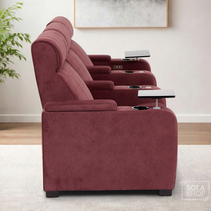 3 Seater Reclining Sofa with Electric  Reclining, Massage, USB Ports, Cooling Cup Holders, Storage Boxes & LED Lights | Purple Velvet Sofa | Rimini | The Sofa Shop
