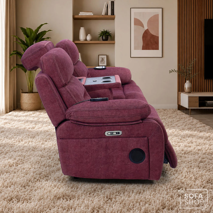 3 Seater Smart Tech Electric Recliner Cinema Sofa | Purple Fabric | Sicily