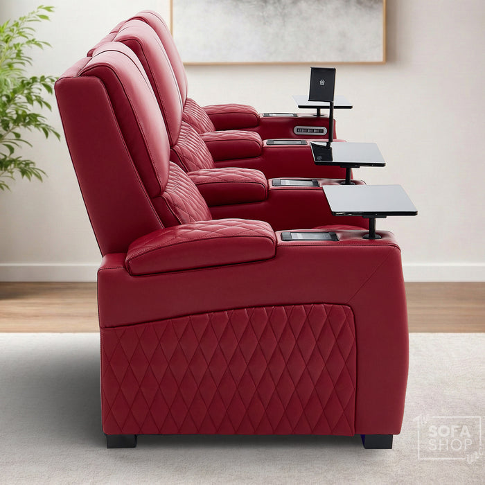 3 Seater Red Real Leather Electric Recliner Cinema Sofa | Hi-Tech Settee With Power Lumbar, Wireless Charging, Heating & Cooling Cupholders | Assisi | The Sofa Shop