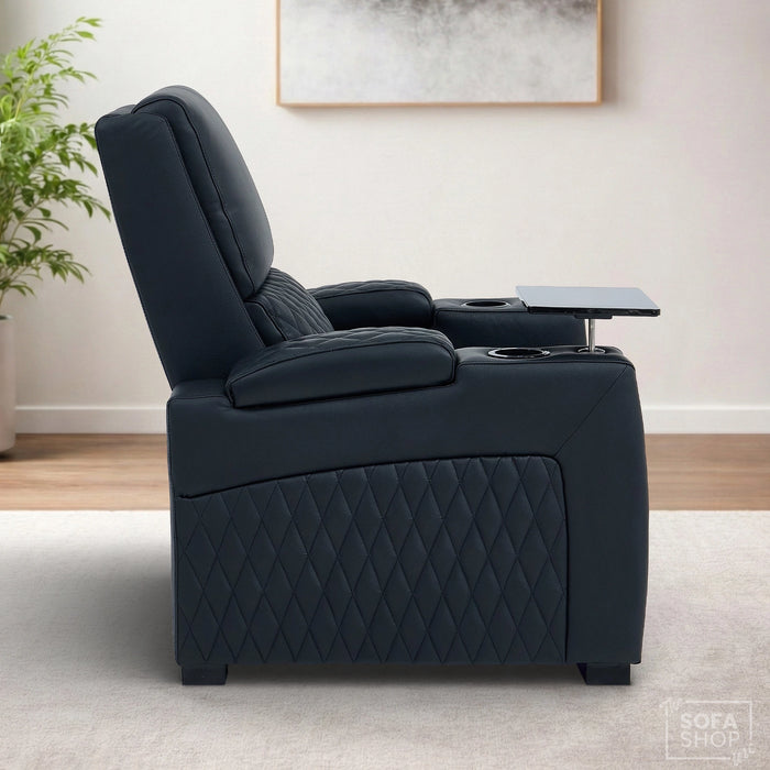 1 Seater Real Leather Electric Recliner Cinema Armchair | 8-Point Vibration Massage + Heated Lumbar + Cooler Cup Holder. Power Grommet, Power Headrest & Detachable Tray Table | Assisi | The Sofa Shop