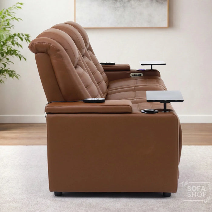 3 Seater Smart Tech Electric Recliner Cinema Sofa | Brown Real Leather | Modena